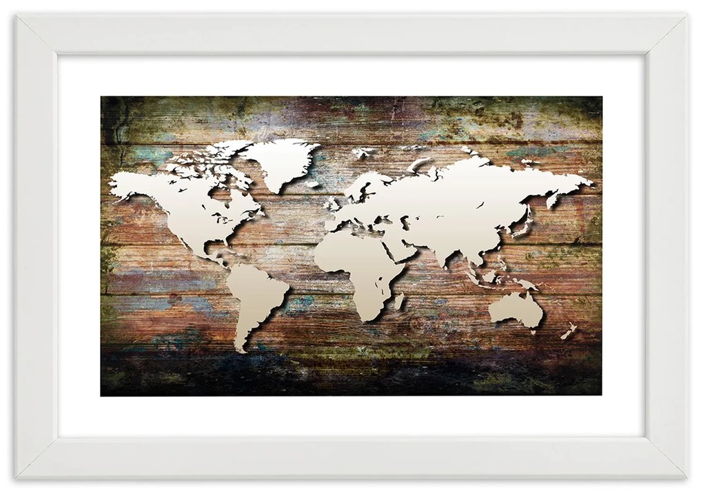 Gario Plagát Mapa sveta na starých doskách Farba rámu: Bez rámu, Rozmery: 90 x 60 cm