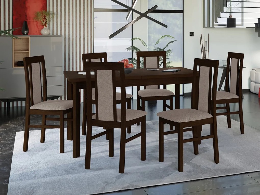 Rozkladací stôl so 6 stoličkami - AL34, Morenie: orech, Poťahové látky: Hygge D20