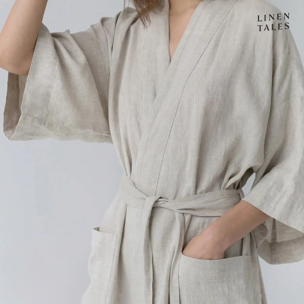 Béžový ľanový župan veľkosť S/M Summer - Linen Tales
