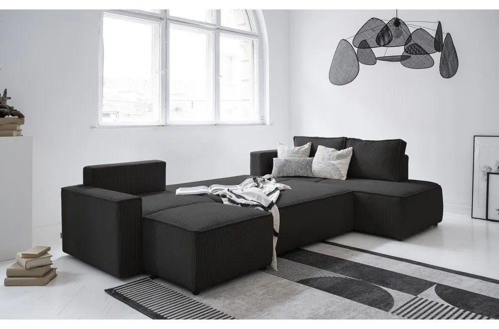 Antracitovosivá menčestrová rozkladacia rohová pohovka (pravý roh/do tvaru "U") Brave Dave – Miuform