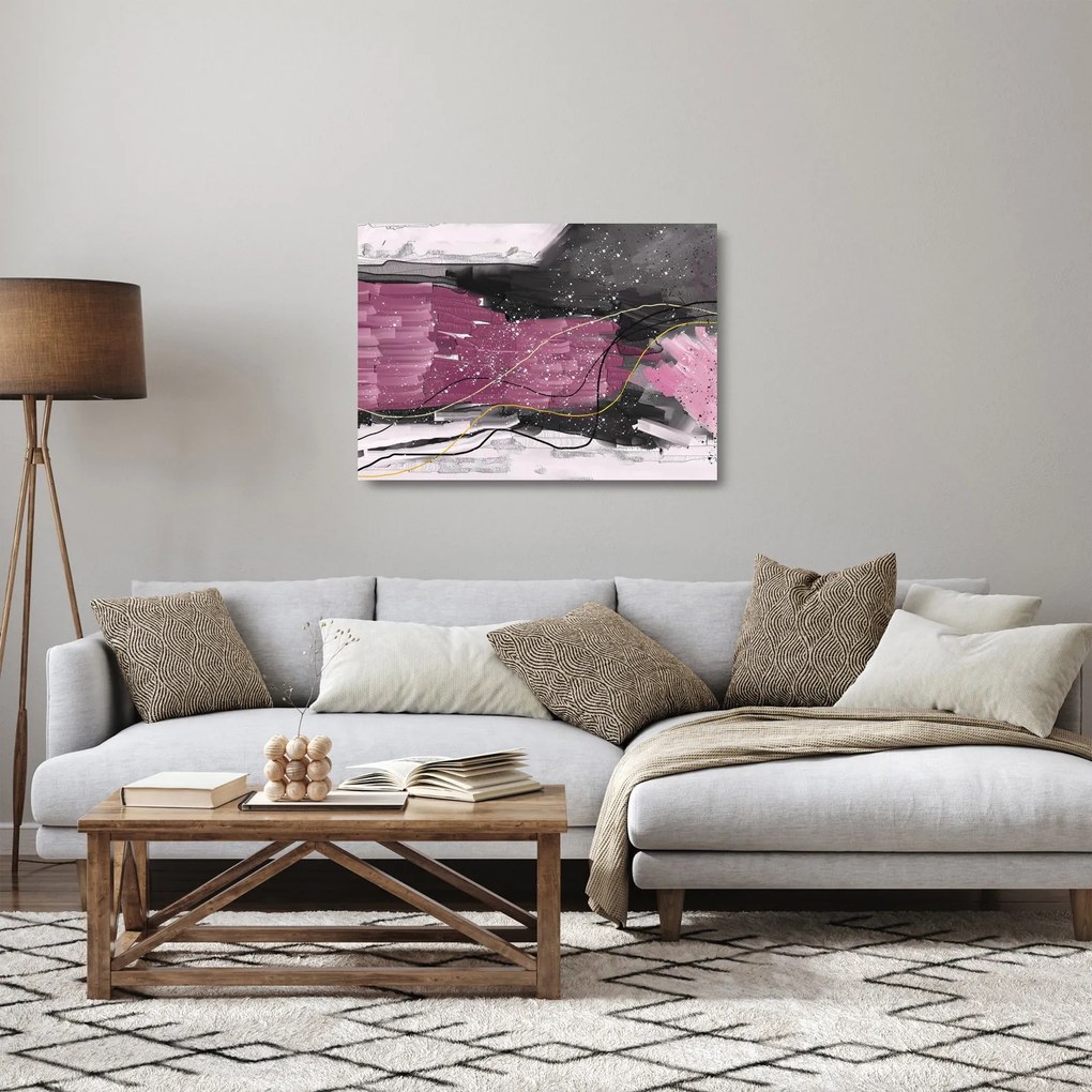 Sklenený obraz - Ružovo-čierna abstrakcia (70x50 cm)
