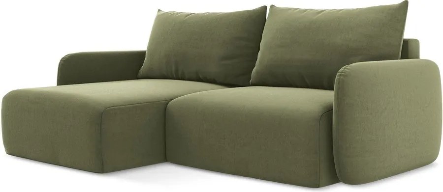 Zelená zamatová rozkladacia/s úložným priestorom rohová pohovka (ľavý roh/s leňoškou) Kalena – Makamii