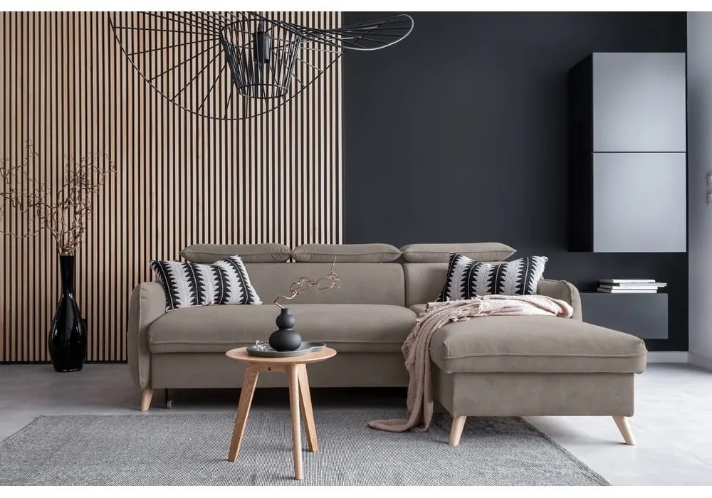 Svetlohnedá zamatová rozkladacia rohová pohovka (pravý roh) Sweet Harmony – Miuform