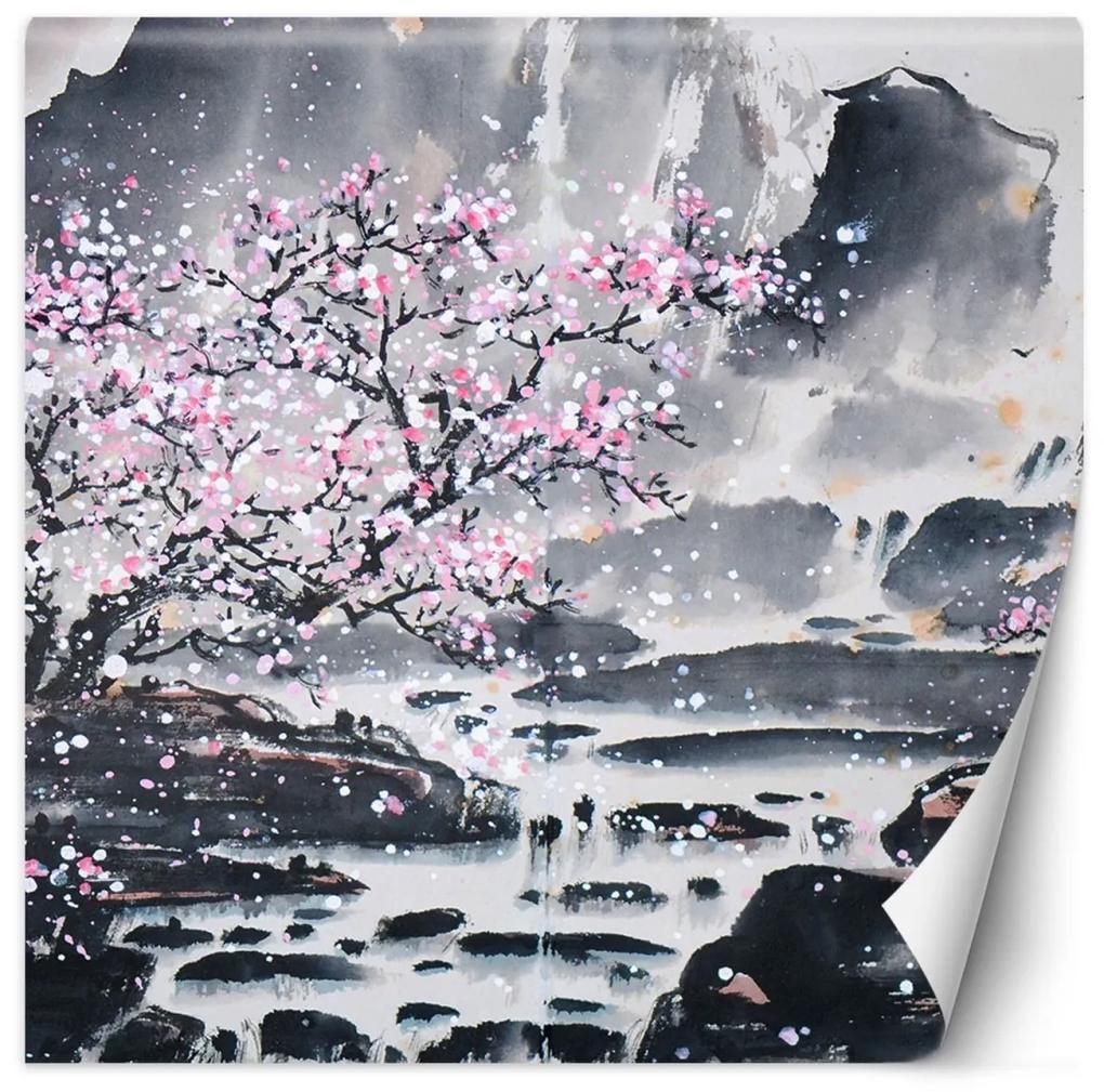Fototapeta, Kvetoucí třešeň Japonsko Krajina - 300x300 cm
