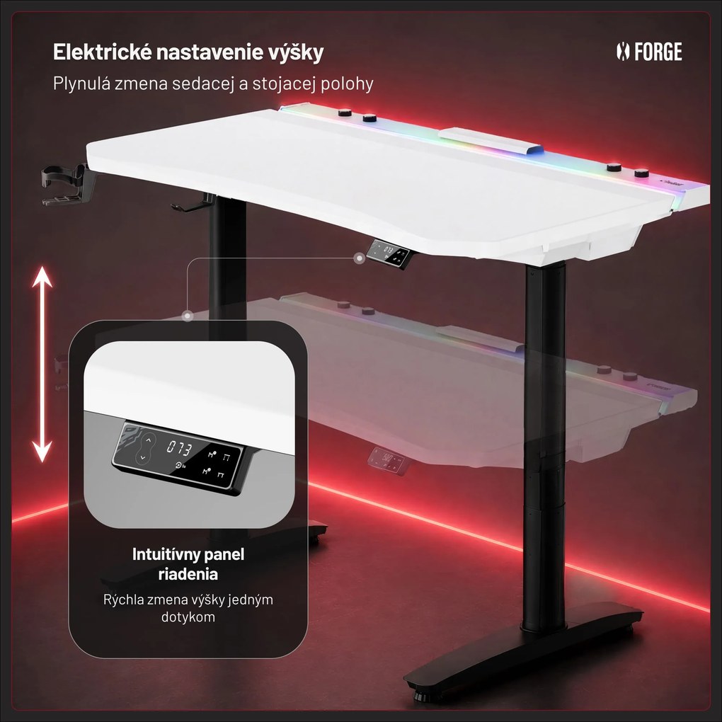 Elektrický herný stôl RGB s držiakmi, bielo-čierny, 140 cm: Diablo X-Forge 1400