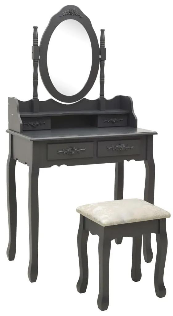 vidaXL Toaletný stolík so stoličkou, sivý 75x69x140 cm, paulovnia