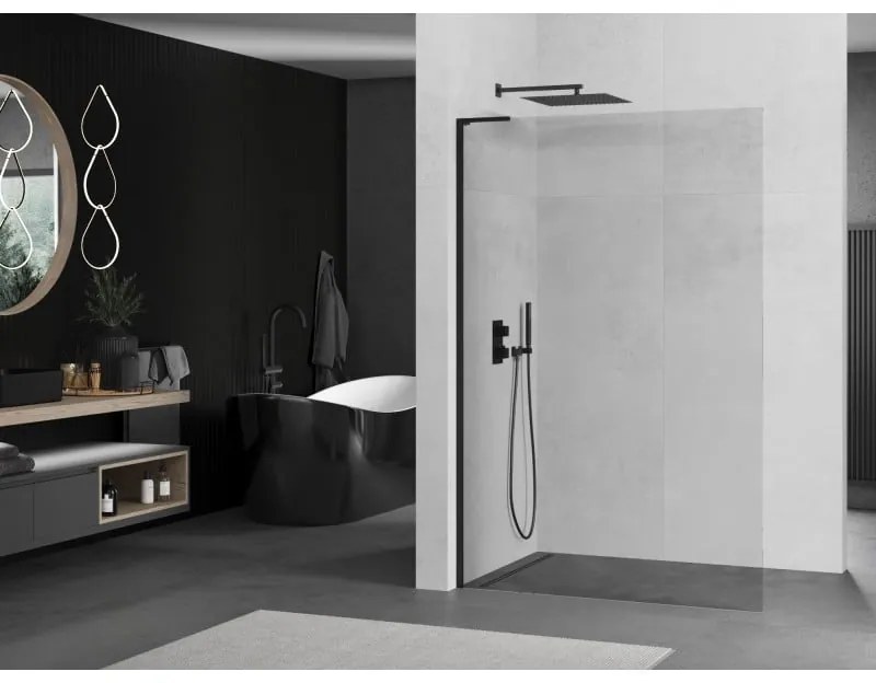 Mexen Kioto L, sprchová zástena Walk-In 110 x 200 cm, 8mm číre sklo, čierny profil, 800-110-103-70-00