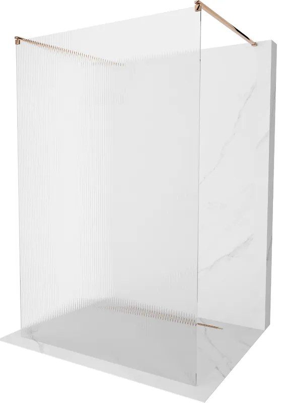 Mexen Kioto, sprchová zástena Walk-In 130 x 200 cm, 8mm sklo s rebrovým vzorom, ružové zlato profil, 800-130-002-60-09