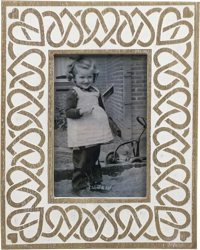 Béžovo-hnedý fotorámik so srdiečkovými ornamentmi - 19*1*24 cm / 10*15 cm