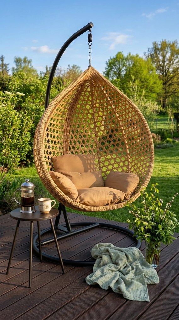 Skladacie závesné hojdacie kreslo Houseland Bliss XL béžové
