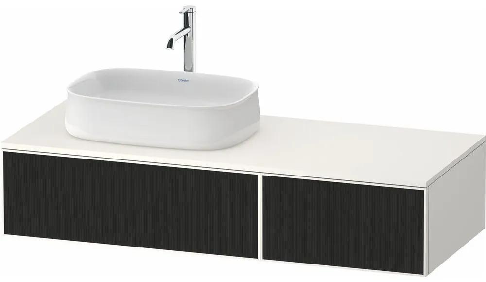 DURAVIT Zencha závesná skrinka pod umývadlo na dosku (umývadlo vľavo), 2 zásuvky, 1300 x 550 x 281 mm, čierna líniová štruktúra/biela super matná, ZE4816063840000