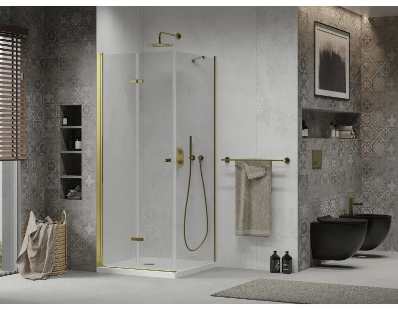 Mexen Lima sprchovací kút 80x80cm, 6mm sklo, zlatý profil - číre sklo + Slim sprchová vanička - 856-080-080-50-00-4010