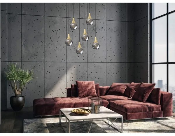 Luster na lanku LACRIMA SMOKY 6xE27/60W/230V čierna/zlatá/dymová čierna