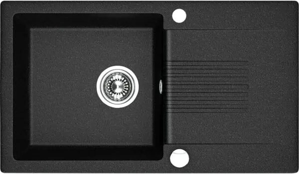 Laveo Celia, 1-komorový granitový drez 760x440x185 mm s dlhým odkvapkávačom, čierna škvrnitá, LAV-SBC_711T