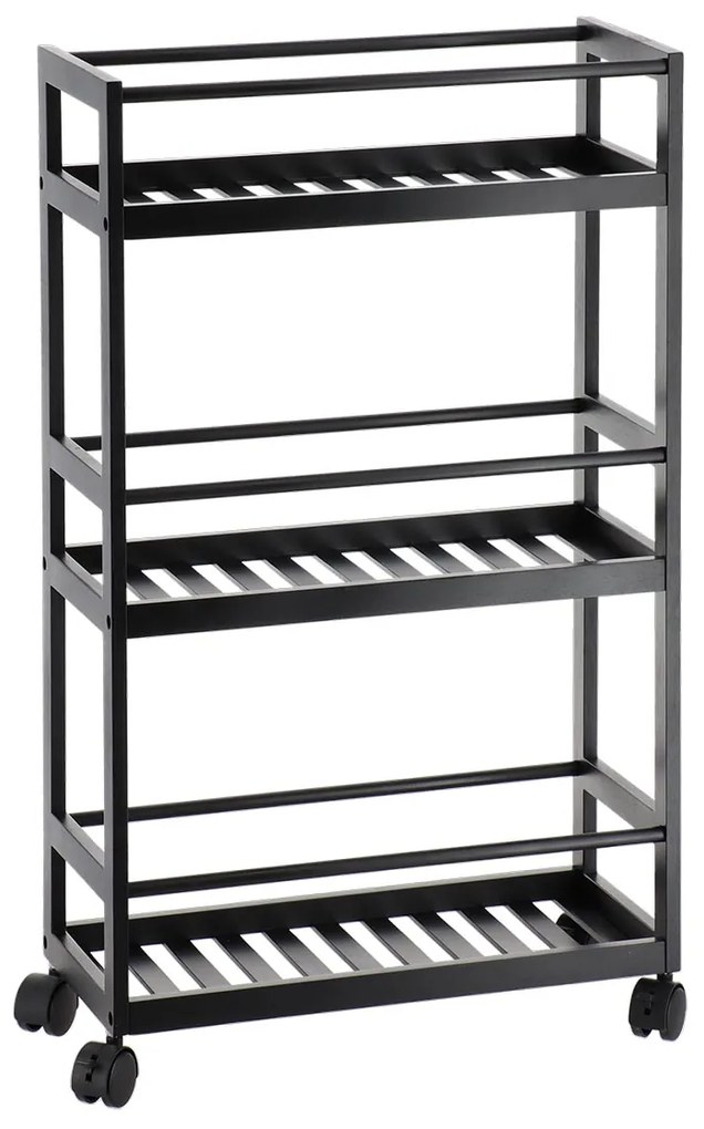 Polička do kúpeľne na kolieskach Toyes, čierna