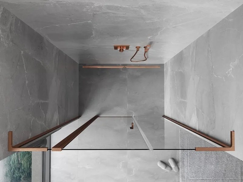 Mexen, Mexen Mist L Otočné sprchové dvere 150 cm, transparentné, brúsená meď - 8A4L-150-001-65-00
