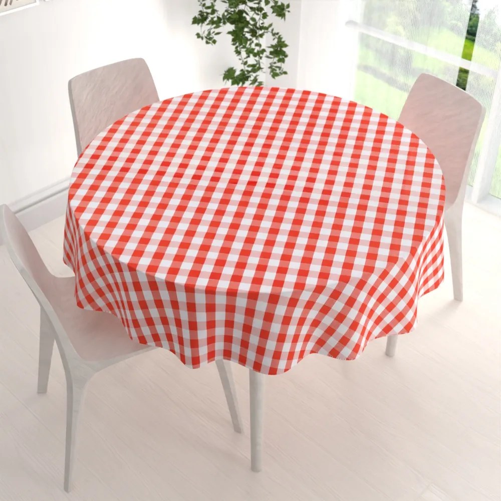 Biante Teflónový okrúhly obrus TF-071 Červeno-biela kocka Ø 100 cm