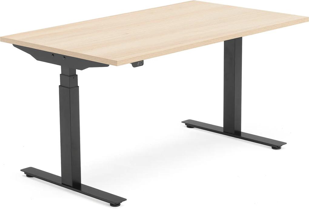 Výškovo nastaviteľný stôl Modulus Smart, 1400x800 mm, čierna, dub