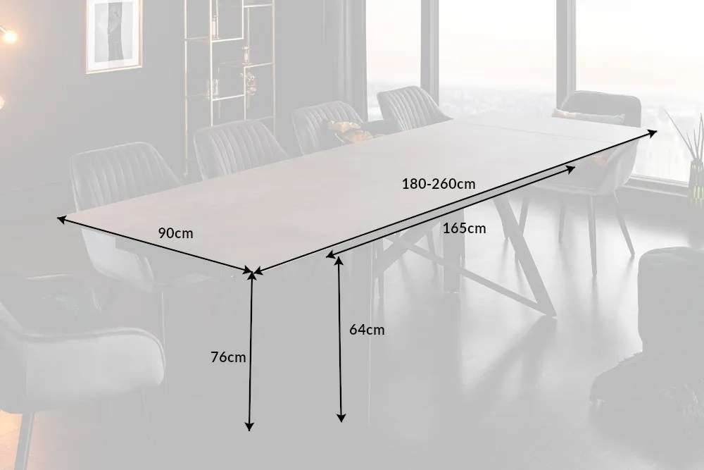 Jedálenský stôl Atlas 180-220-260cm betónový vzhľad keramika