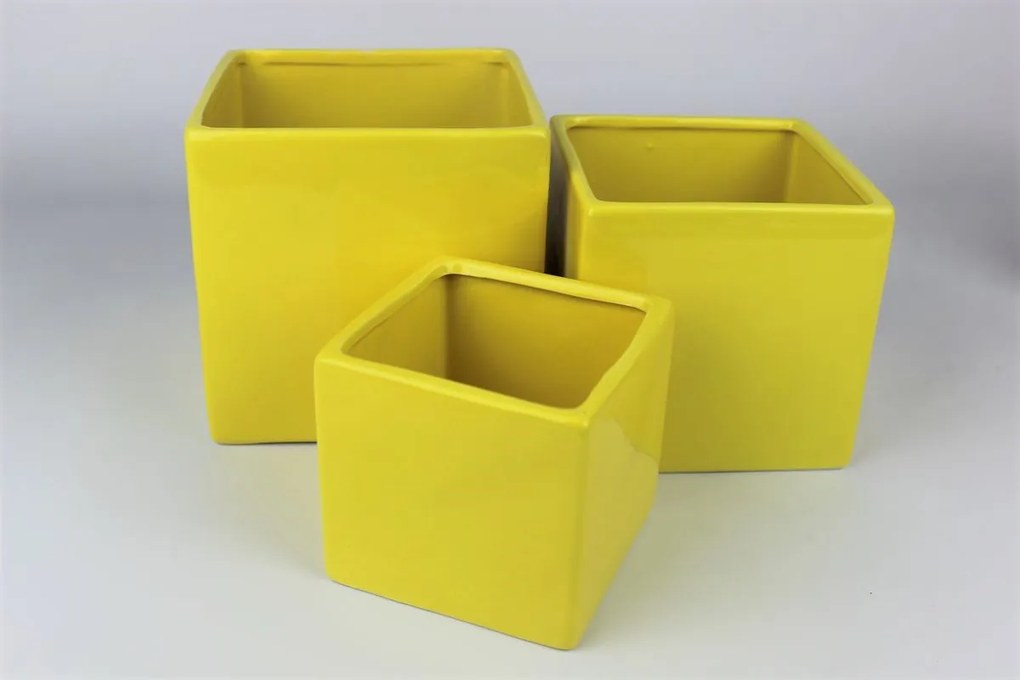 Žltý keramický hranatý kvetináč 14 cm