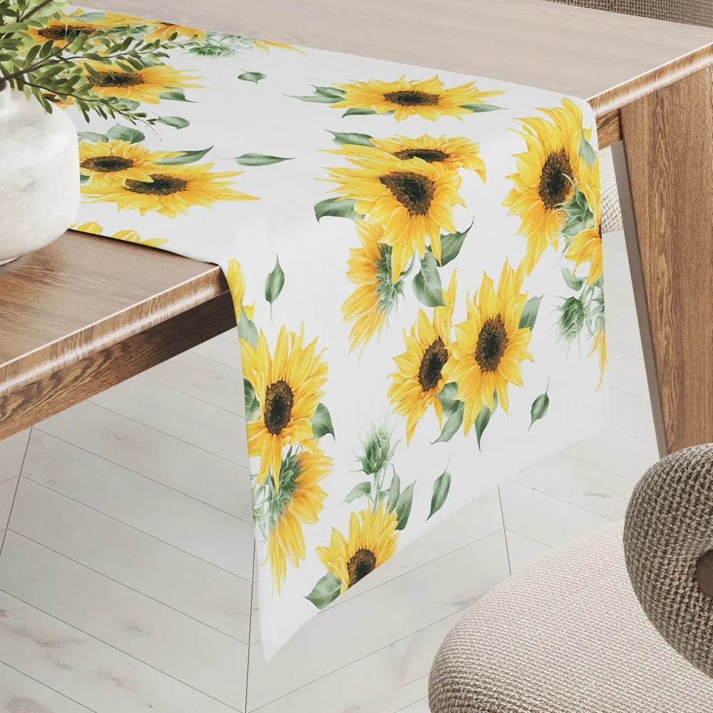 Biante Dekoračný behúň na stôl Rongo RGP-502 Slnečnice na bielom 45x180 cm