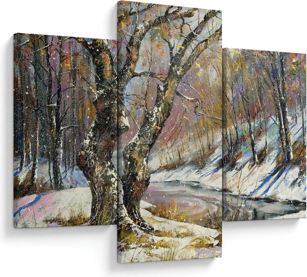 Obraz maľovanej zimnej krajiny (90x60 cm)