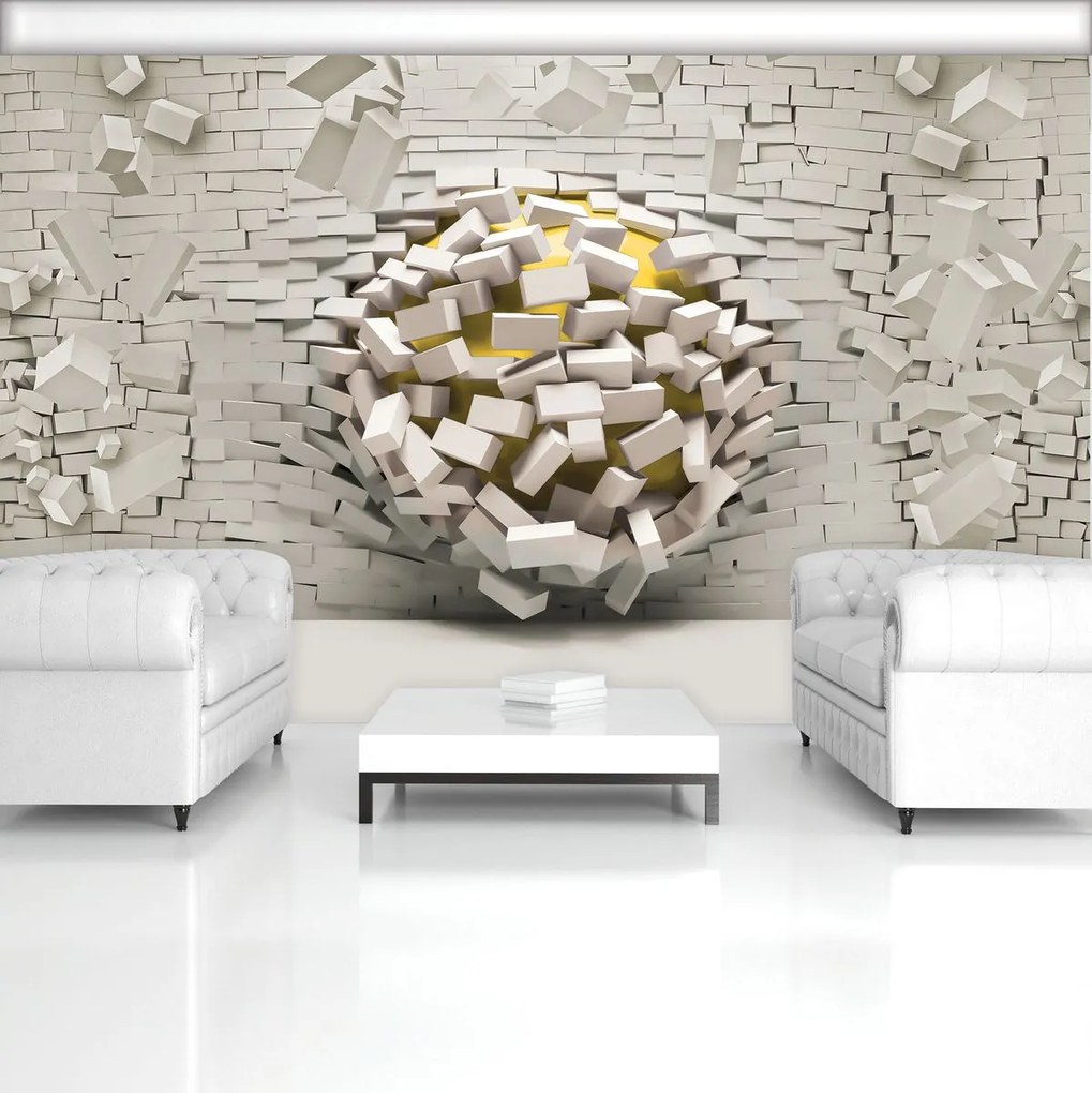 Fototapeta - 3D múr s loptou (254x184 cm)