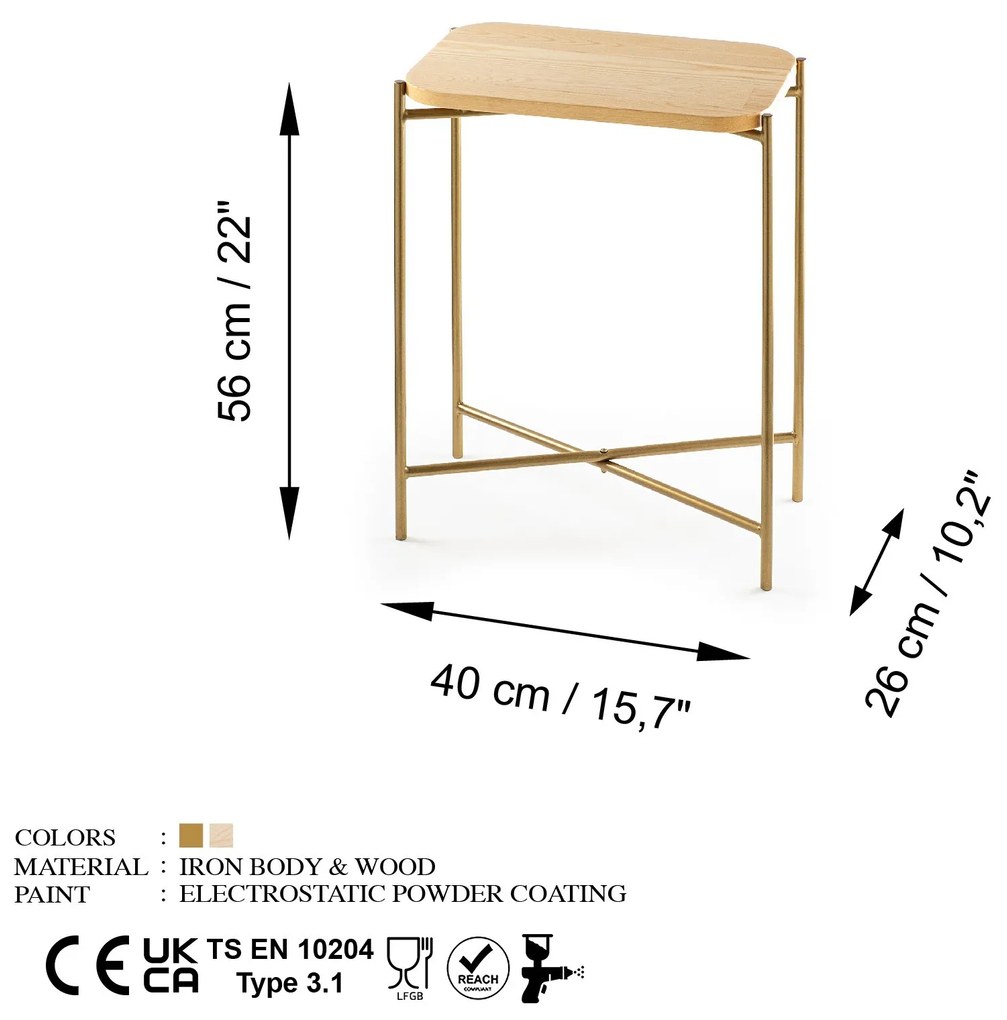 Odkladací stolík Shb-003 z masívu zlatý/dub prírodný