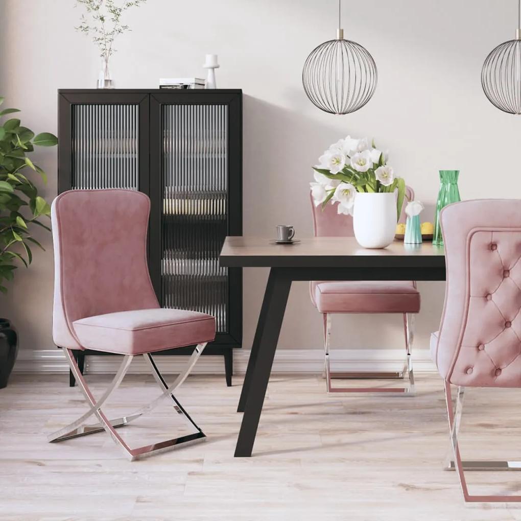 Jedálenské stoličky 2 ks ružové 53x52x98 cm zamat a nehrdzavejúca oceľ
