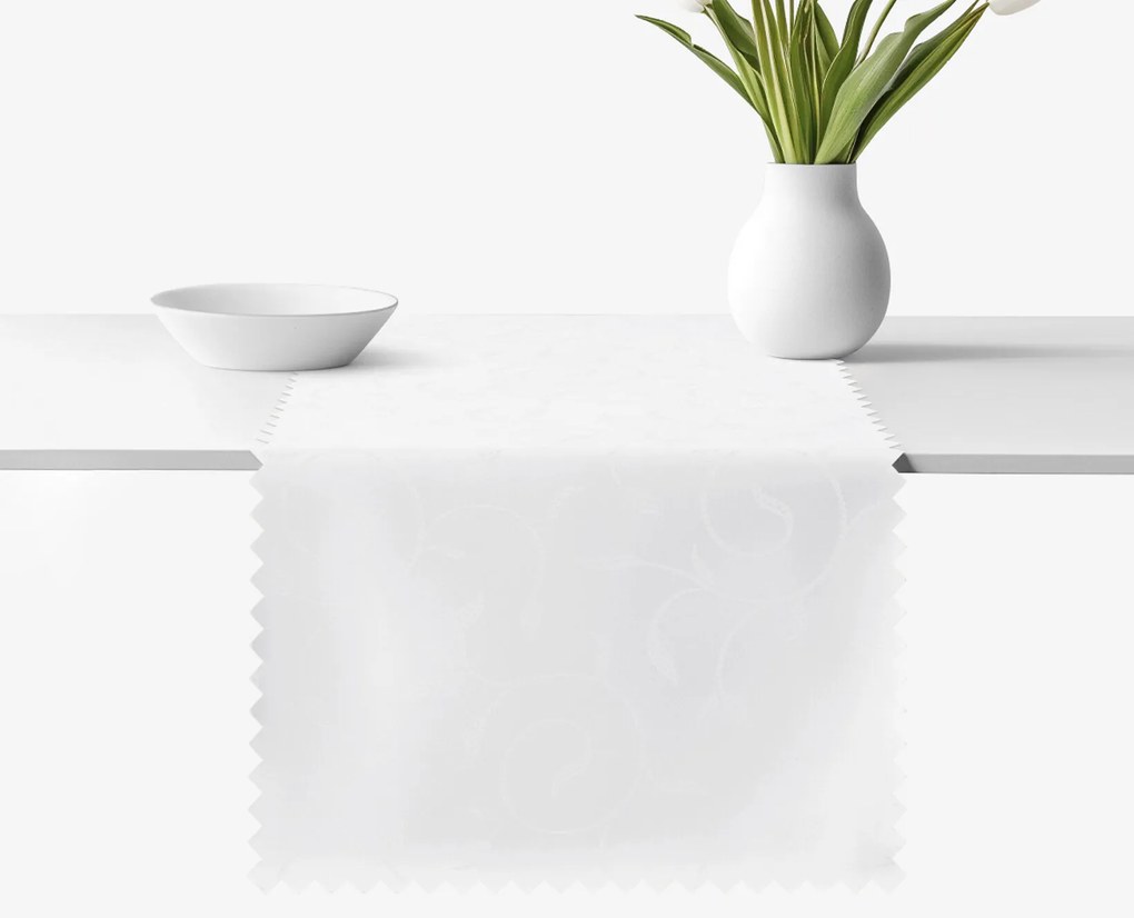 Goldea sviatočný behúň na stôl teflónový - biely s veľkými ornamentmi 35x140 cm