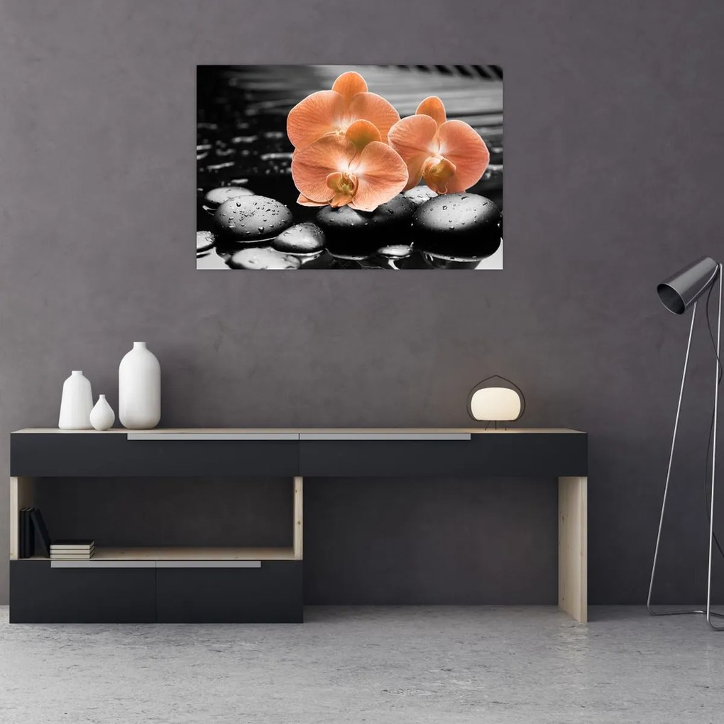 Obraz - Oranžové orchidey (90x60 cm)