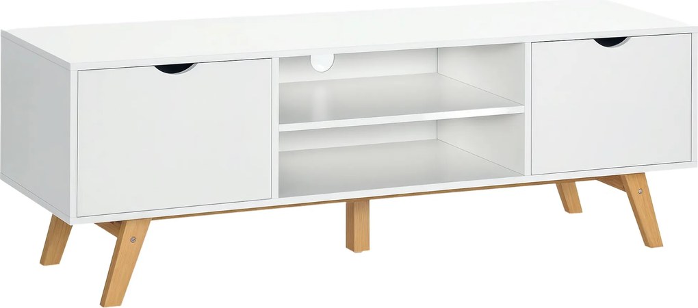 HOMCOM Moderný TV Stojan pre TV do 65 palcov s 2 Dverami a 2 Otevřenými Policami, 150x39x50 cm Biela | Aosom