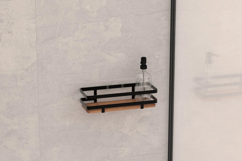 Polička do kúpeľne Blackacia, akácia/s čiernymi prvkami
