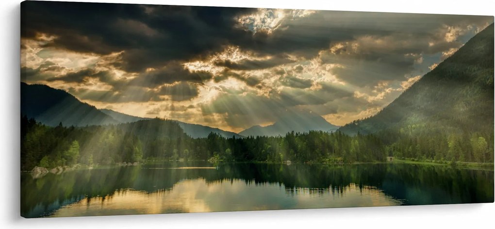 Obraz jazera s presvitajúcim slnkom (120x50 cm)