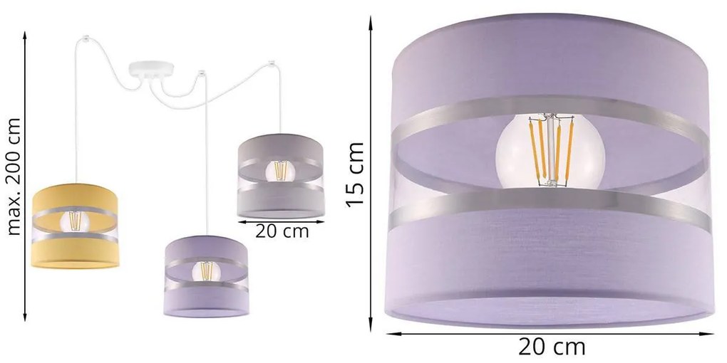 Závesné svietidlo Elegance Spider, 3x textilné tienidlo (mix 8 farieb), w