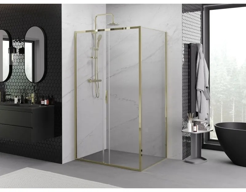 Mexen Exo, posuvný sprchový kút 95 x 100 cm, číre sklo, zlatá, 8151-095-100-50-00