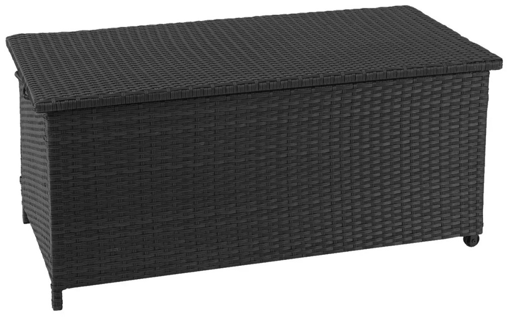 Polyratanový záhradný úložný box HWC-D88 - prémiová čierna, 63x135x52cm 320l