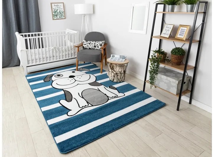 Detský kusový koberec Petit Puppy blue, 160x220, modrá, detská izba, Dywany Łuszczów