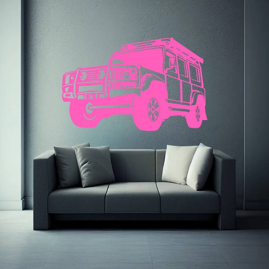 Veselá Stena Samolepka Auto Land Rover Defender Farba: ružová, Veľkosť: 100 x 64 cm