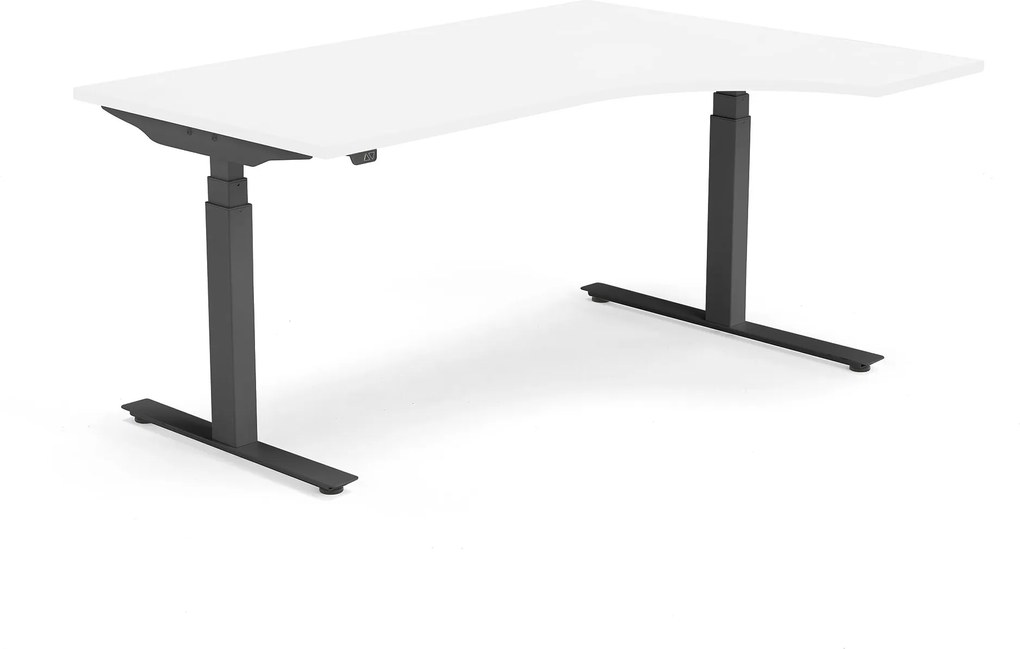 Výškovo nastaviteľný stôl Modulus, ergonomický 1600x1200 mm, biela / čierna
