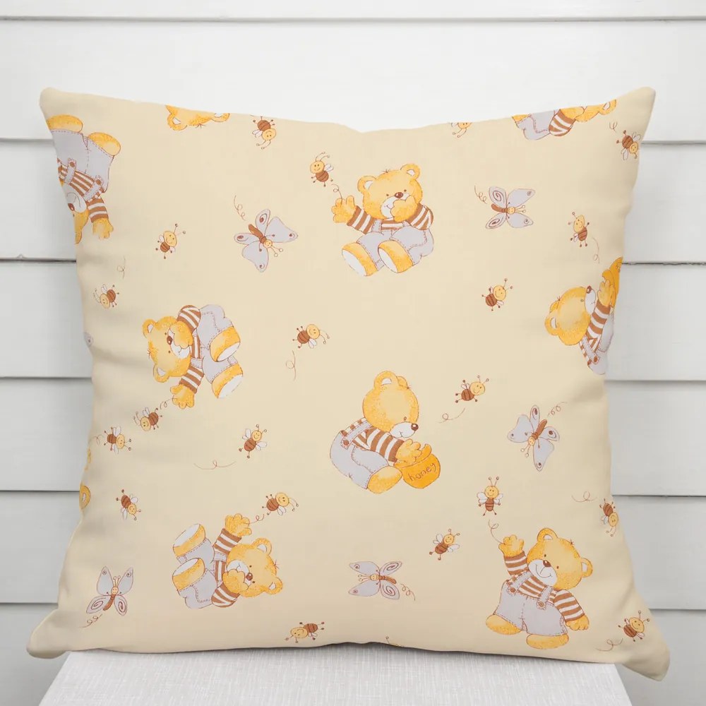 Biante Detská bavlnená obliečka na vankúš Sandra SA-730 Medvedíky a včielky na svetlo žltom 50 x 70 cm