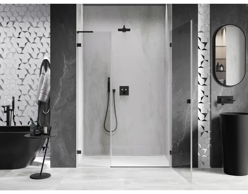 Mexen Lunar-B, L pravé otočné sprchové dvere 120 cm, číre sklo, čierny profil, 832SL-120-050-70-00-P