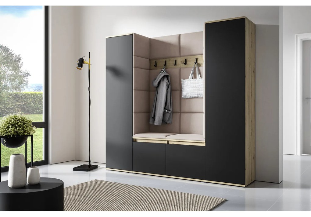 Predsieňová stena AMI 31 Bez zrkadla Dub artisan + čierna Svetlo béžová