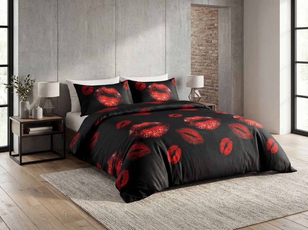 Obliečky z mikrovlákna RED KISS čierne Rozmer obliečky: 70 x 80 cm | 140 x 200 cm