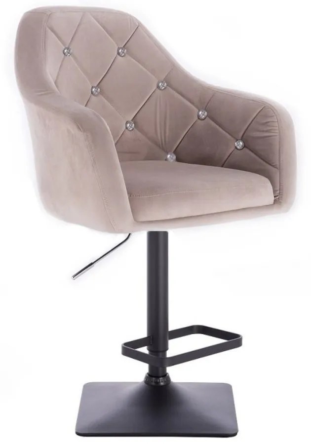 LuxuryForm DESIGN Barová stolička ROMA VELUR na čiernej hranatej podstave - svetlo šedá