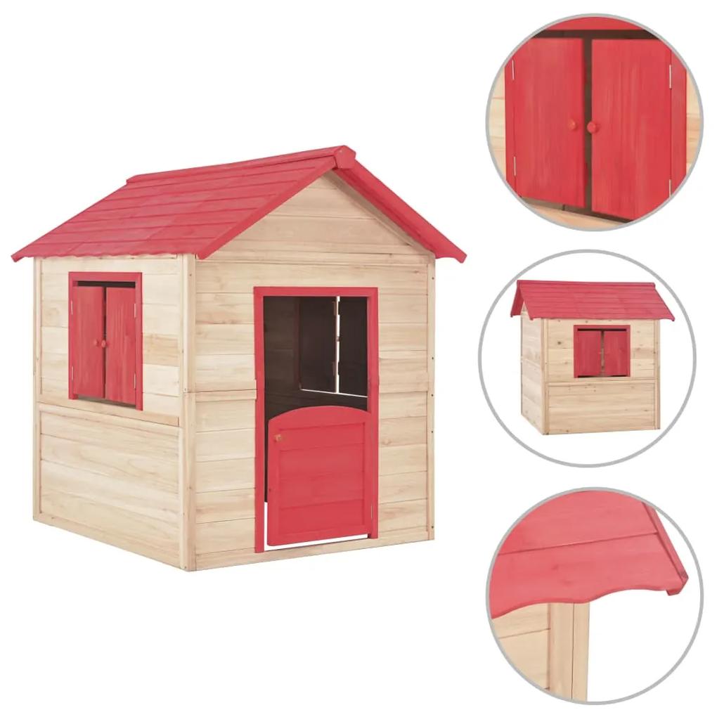 vidaXL Detský drevený domček na hranie červený