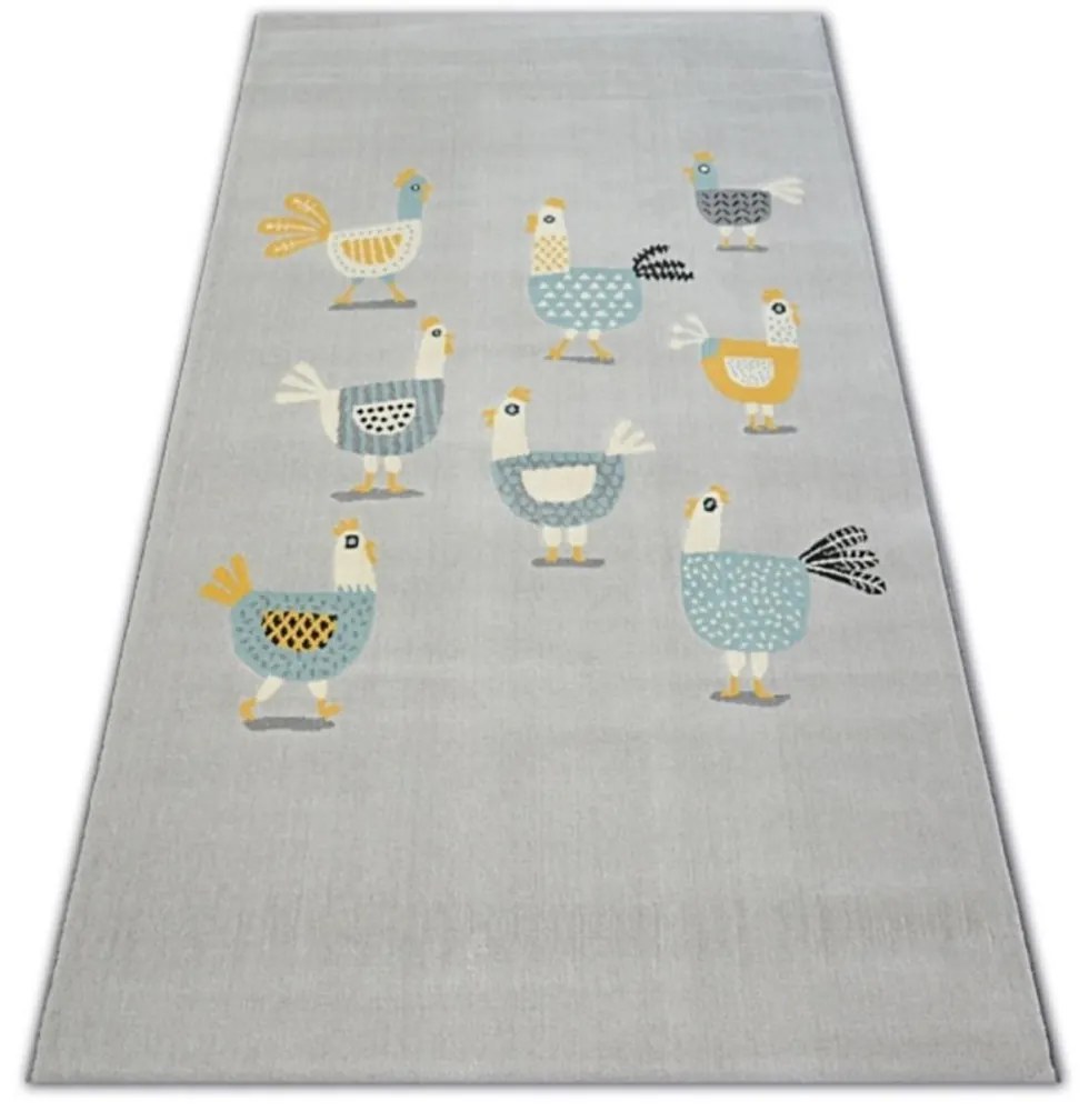 Detský kusový koberec PP Sliepočky svetlo sivý 120x170cm