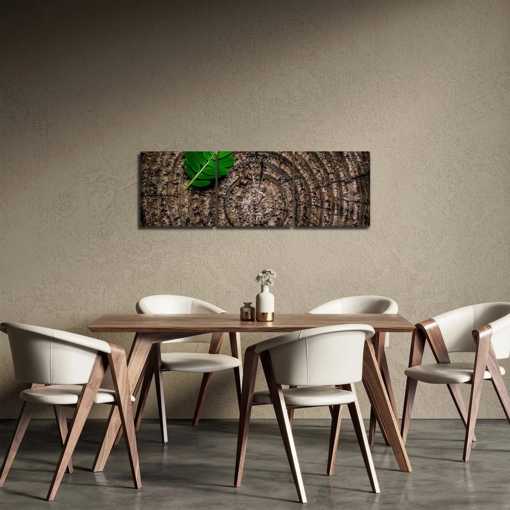 Obraz listu na kmeni stromu (s hodinami) (90x30 cm)