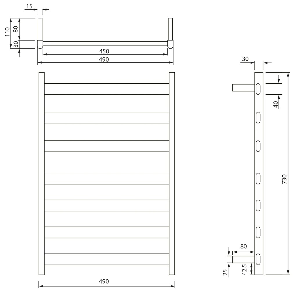 Sapho Sapho, ELIAS elektrický sušiak uterákov 490x730x110mm, 105W, čierna matná, EB550