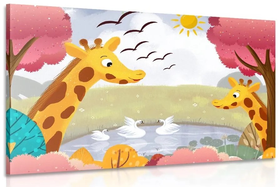 Obraz žirafy pri jazierku - 120x80
